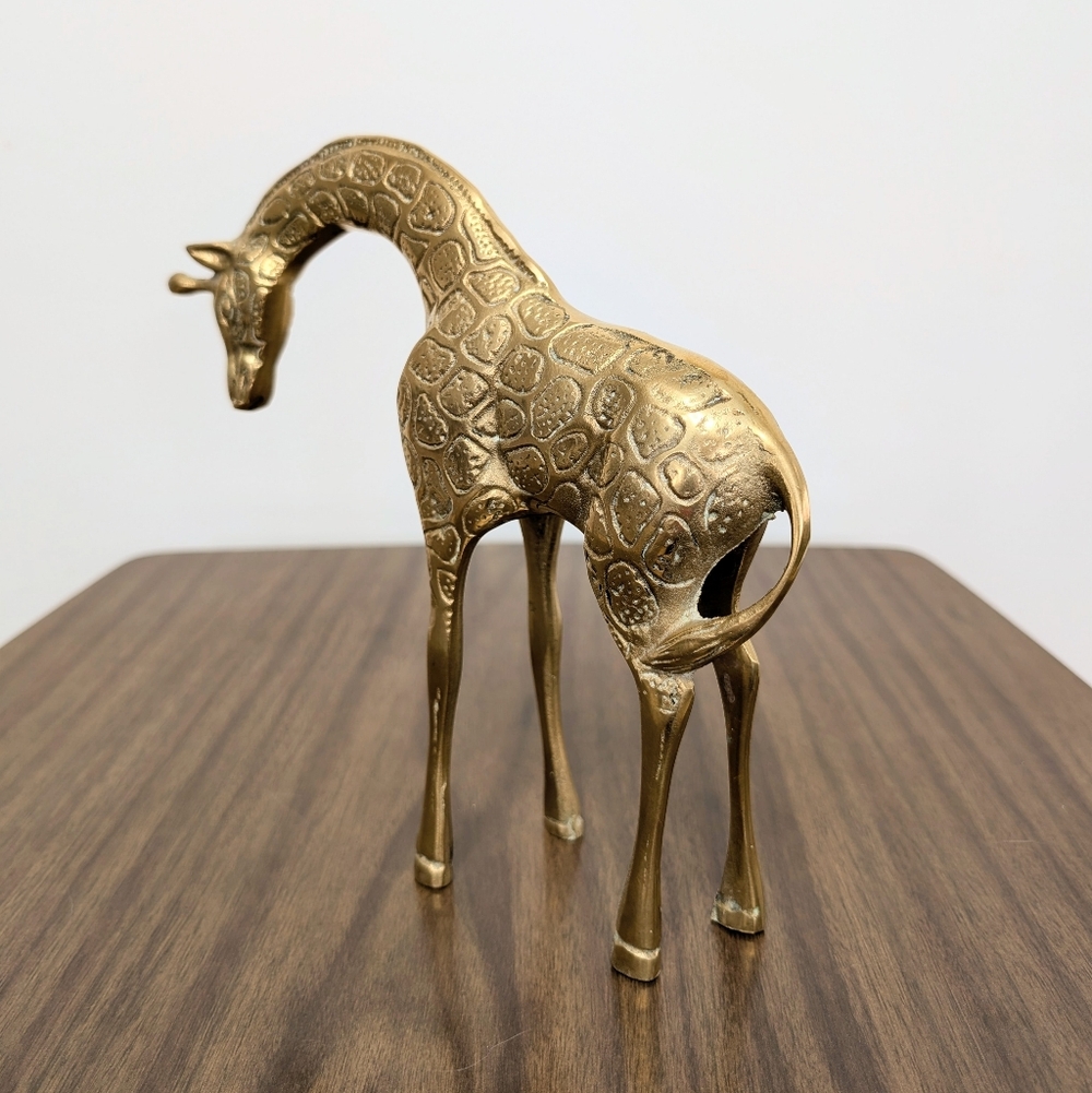 Bright Shiny Brass Giraffe Statue Figurine Gold Tone - Picture 3 of 6